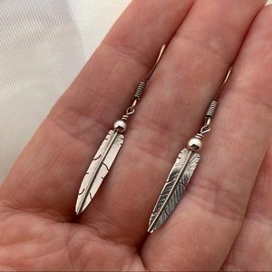 Native American Southwest Feather Silver Earrings